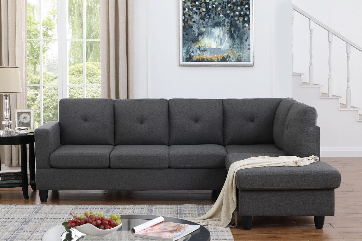 Willow & Hearth Santiago 96"W Dark Gray Linen Sectional Sofa with Right Facing Chaise