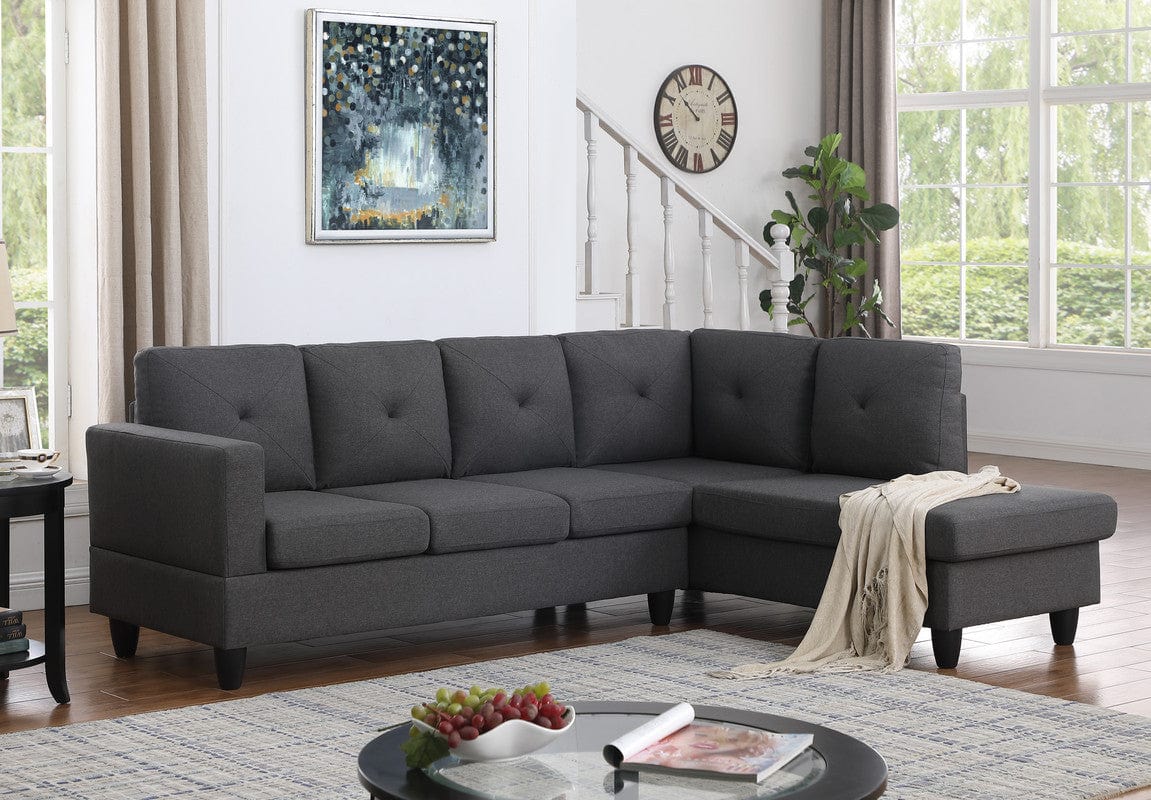 Willow & Hearth Santiago 96"W Dark Gray Linen Sectional Sofa with Right Facing Chaise