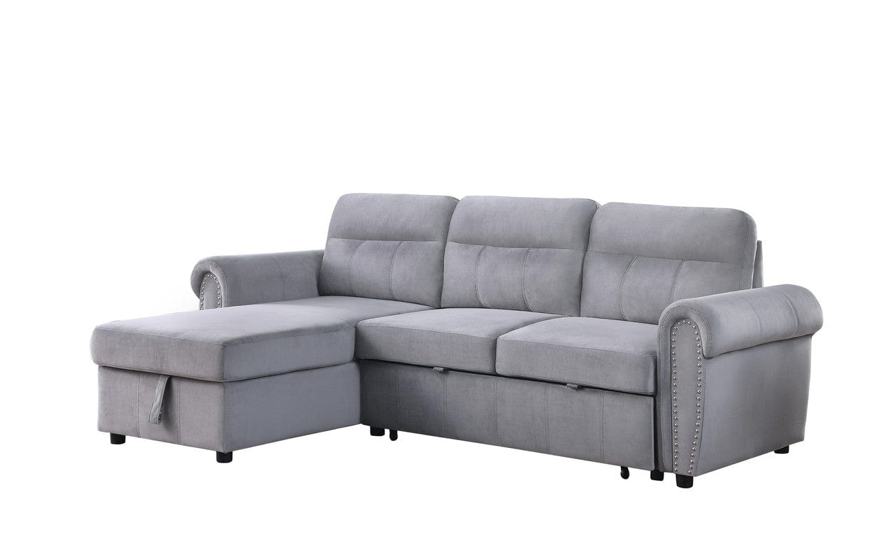 Willow & Hearth Ashton 96.5"W Gray Velvet Fabric Reversible Sleeper Sectional Sofa Chaise