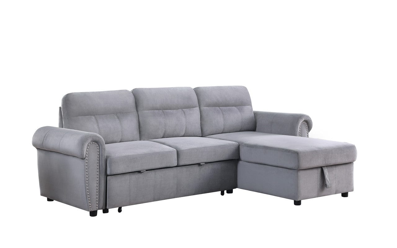 Willow & Hearth Ashton 96.5"W Gray Velvet Fabric Reversible Sleeper Sectional Sofa Chaise