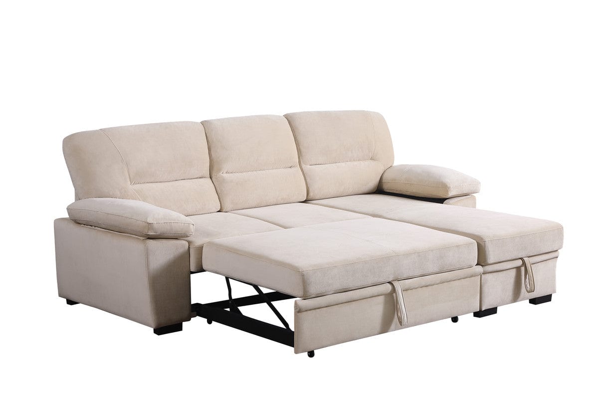 Willow & Hearth Kipling 97.5"W Beige Velvet Fabric Reversible Sleeper Sectional Sofa Chaise