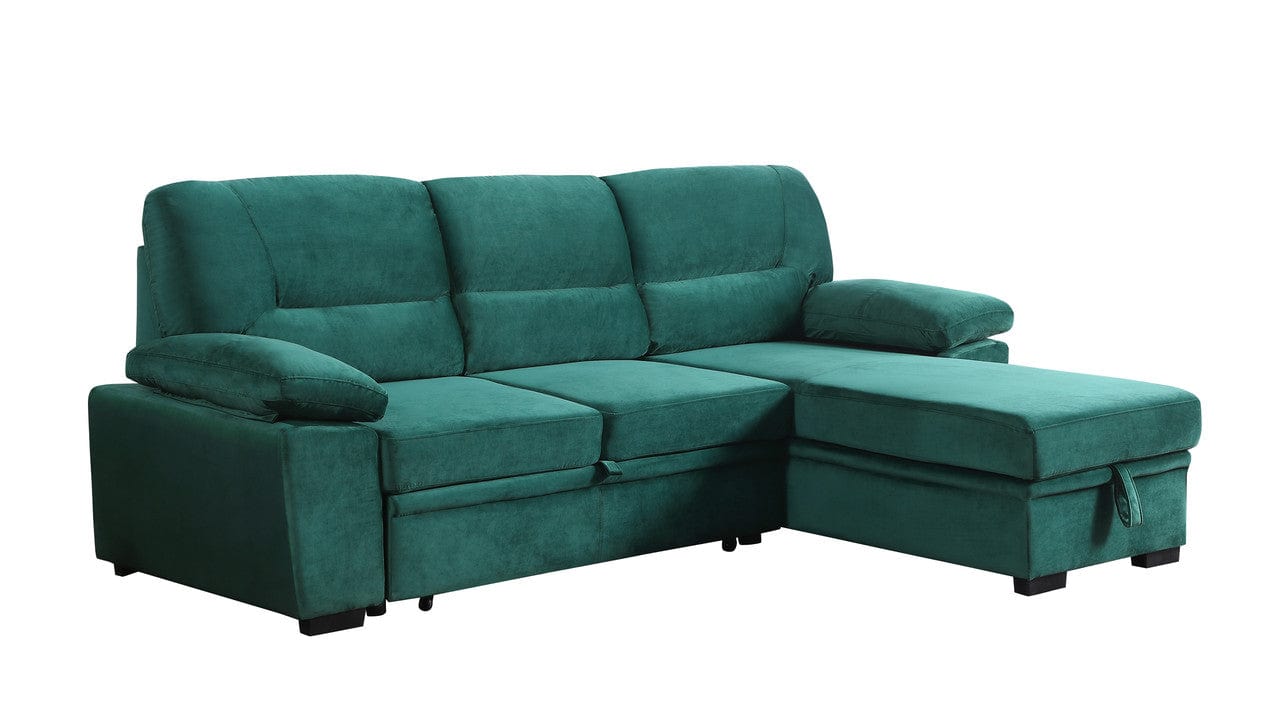 Willow & Hearth Kipling 97.5"W Green Velvet Fabric Reversible Sleeper Sectional Sofa Chaise
