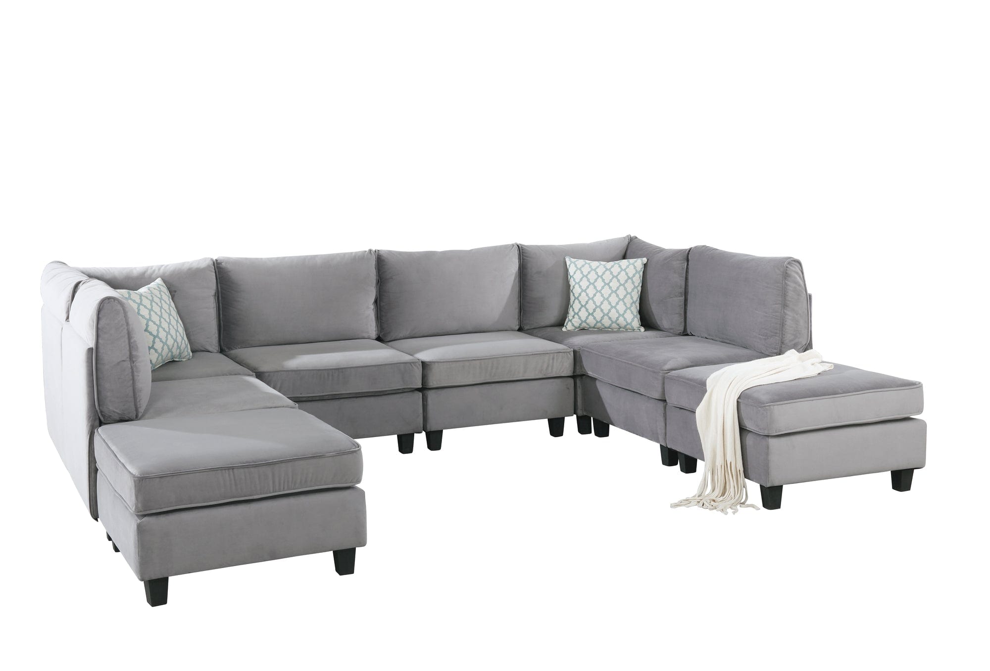 Willow & Hearth Simona 120"W Gray Velvet 8Pc Modular Sectional Sofa