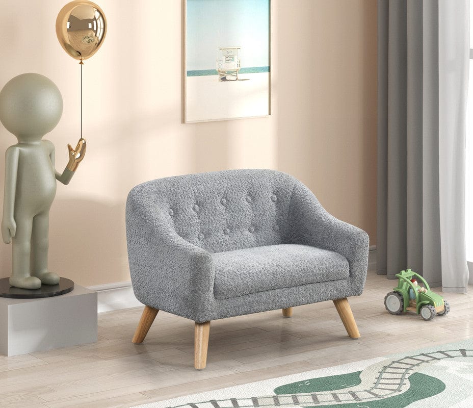 Willow & Hearth Amelia 28"W Gray Chenille Kids Sofa with Tufted Back and Wooden Legs