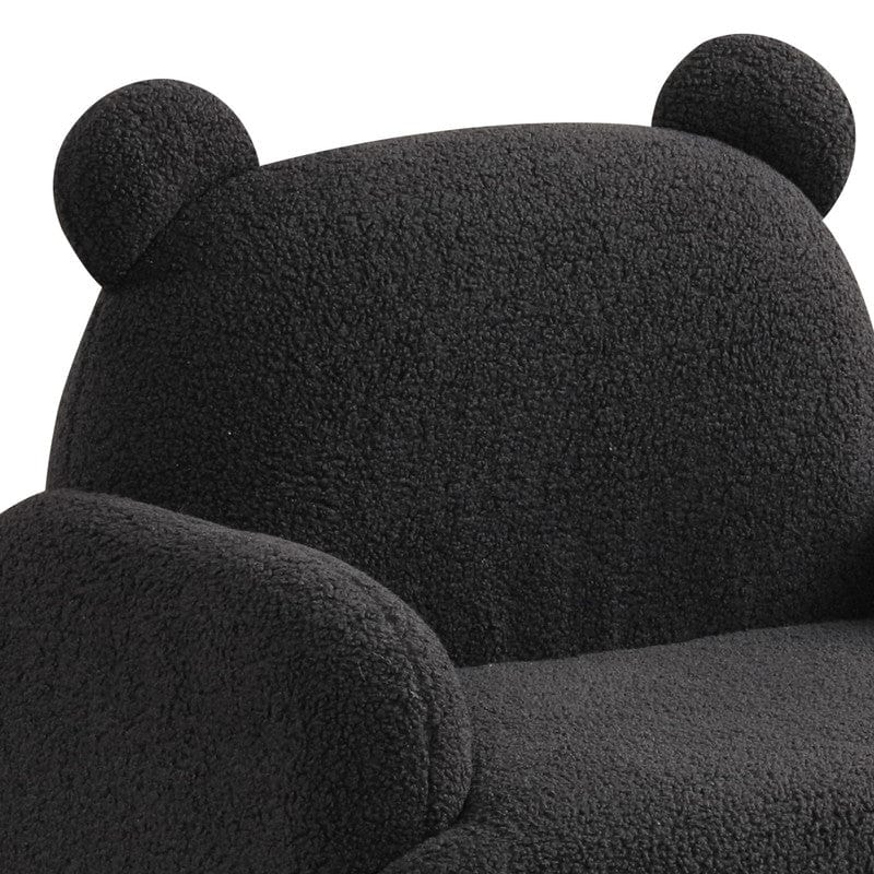 Willow & Hearth Raelynn 25.5"W Black Sherpa Bear-Shaped Kids Armchair