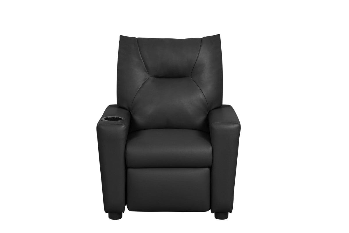 Willow & Hearth Perline 23"W Black PVC Fabric Kids Recliner Chair with Cupholder