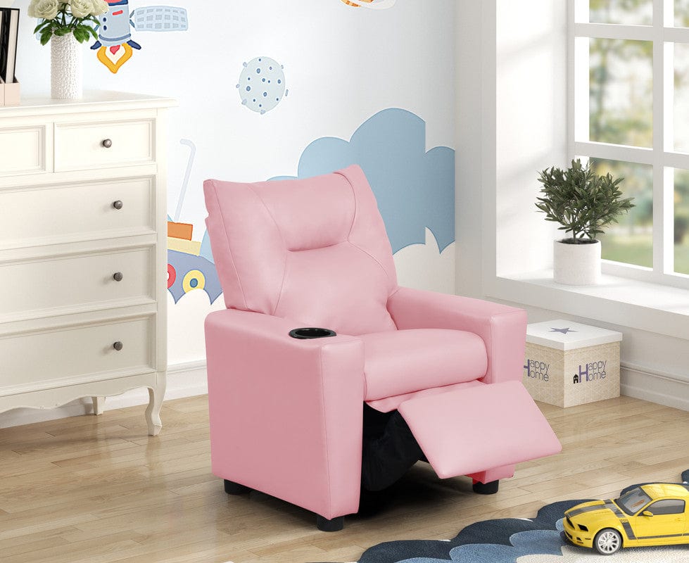 Willow & Hearth Perline 23"W Pink PVC Fabric Kids Recliner Chair with Cupholder