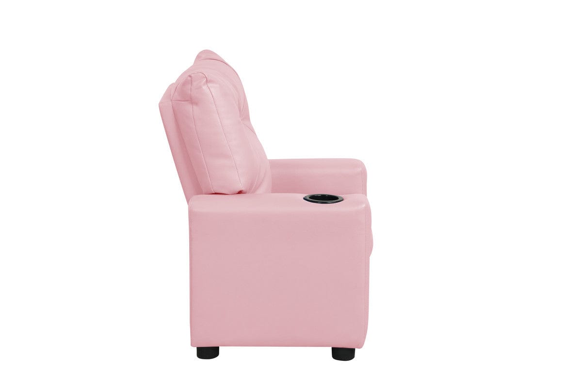 Willow & Hearth Perline 23"W Pink PVC Fabric Kids Recliner Chair with Cupholder