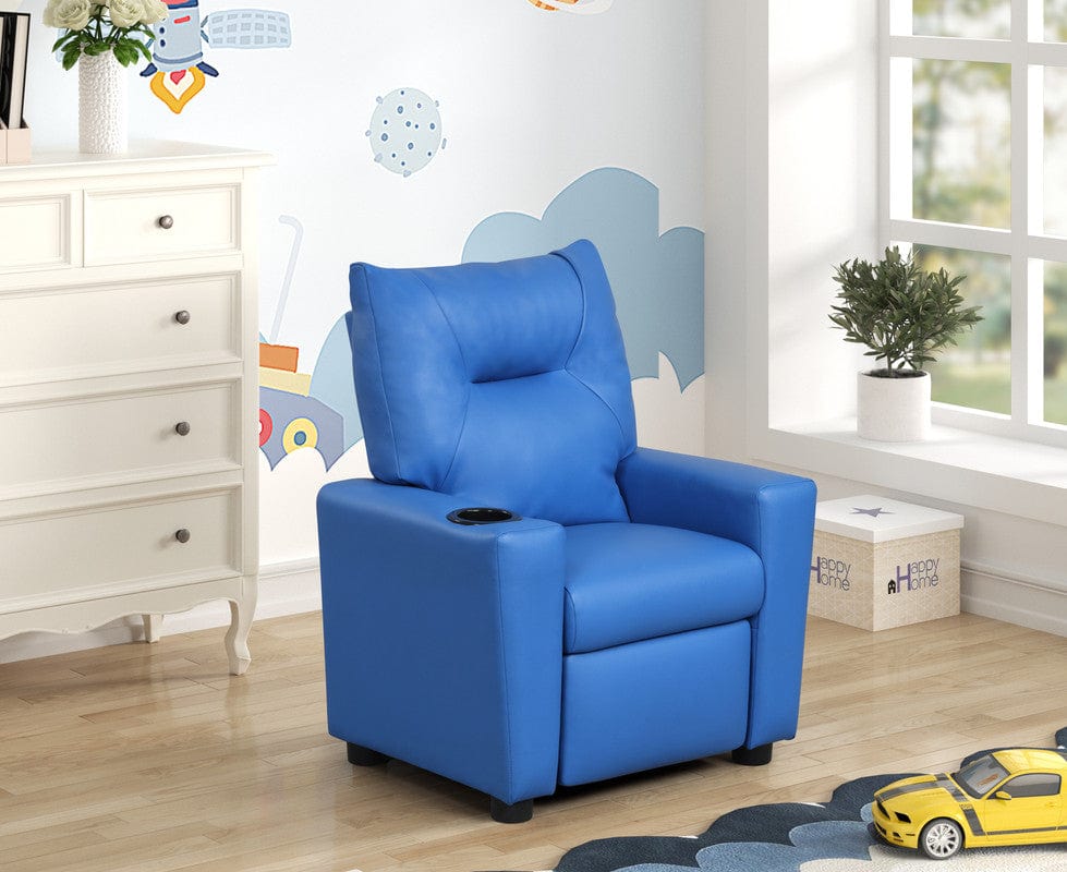 Willow & Hearth Perline 23"W Blue PVC Fabric Kids Recliner Chair with Cupholder
