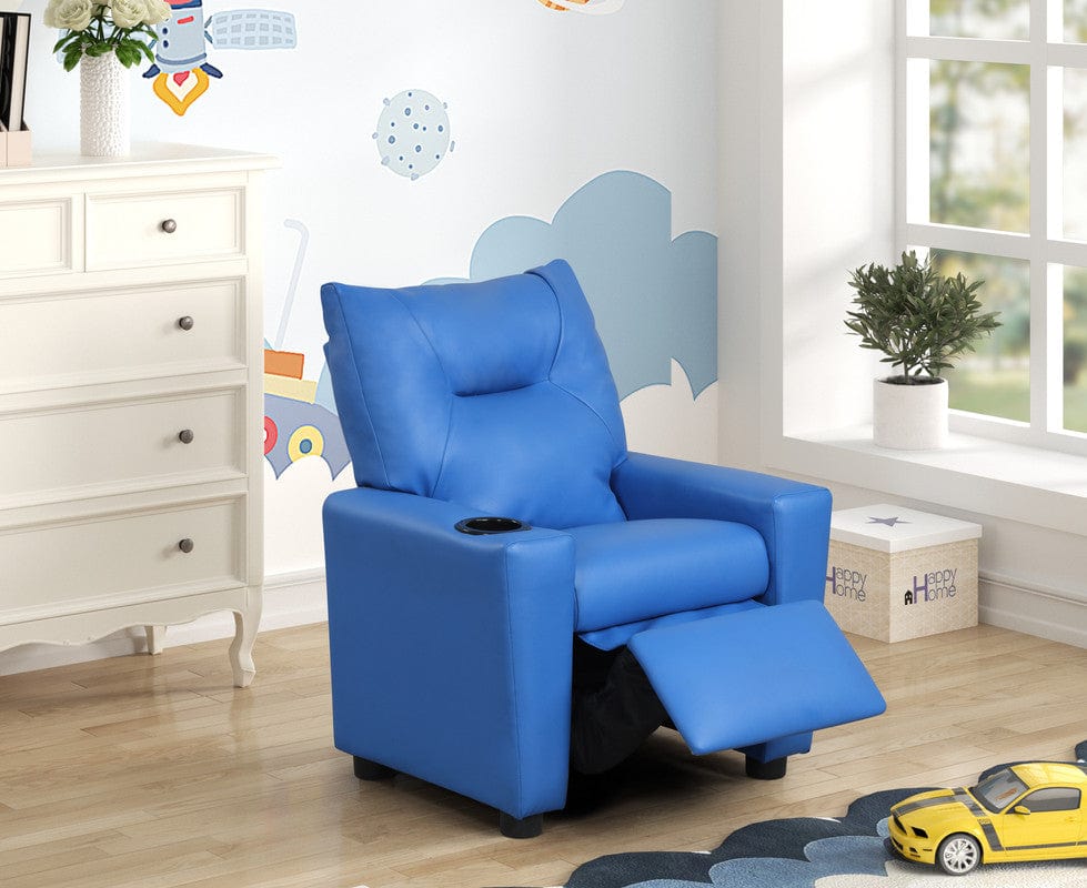 Willow & Hearth Perline 23"W Blue PVC Fabric Kids Recliner Chair with Cupholder