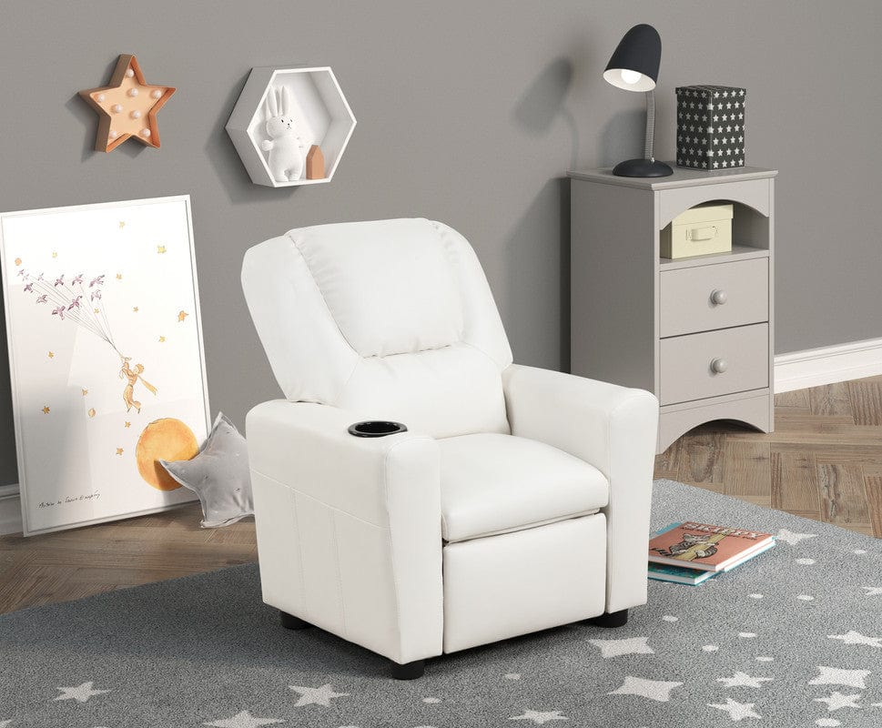 Willow & Hearth Marisa 23"W White PU Leather Kids Recliner Chair with Cupholder