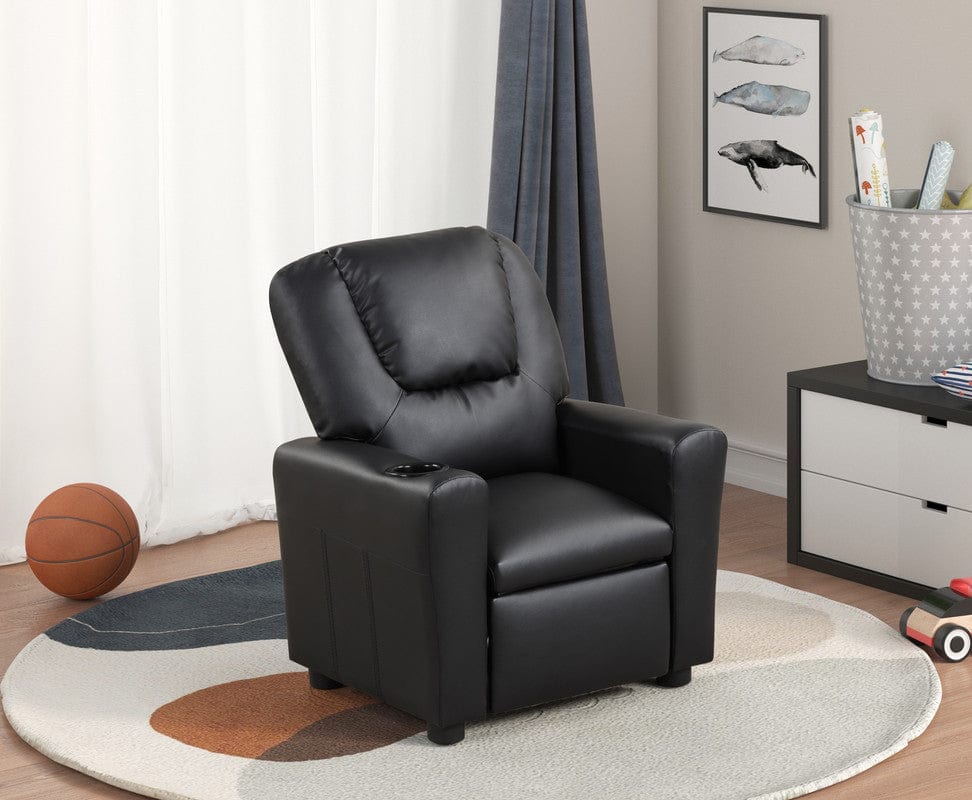 Willow & Hearth Marisa 23"W Black PU Leather Kids Recliner Chair with Cupholder