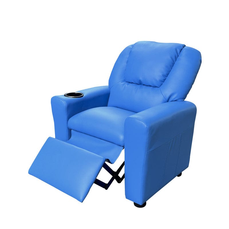 Willow & Hearth Marisa 23"W Blue PU Leather Kids Recliner Chair with Cupholder
