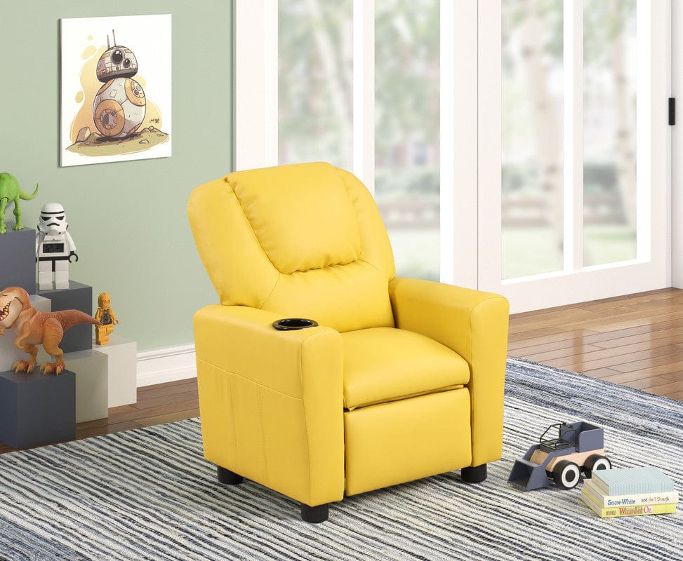 Willow & Hearth Marisa 23"W Yellow PU Leather Kids Recliner Chair with Cupholder