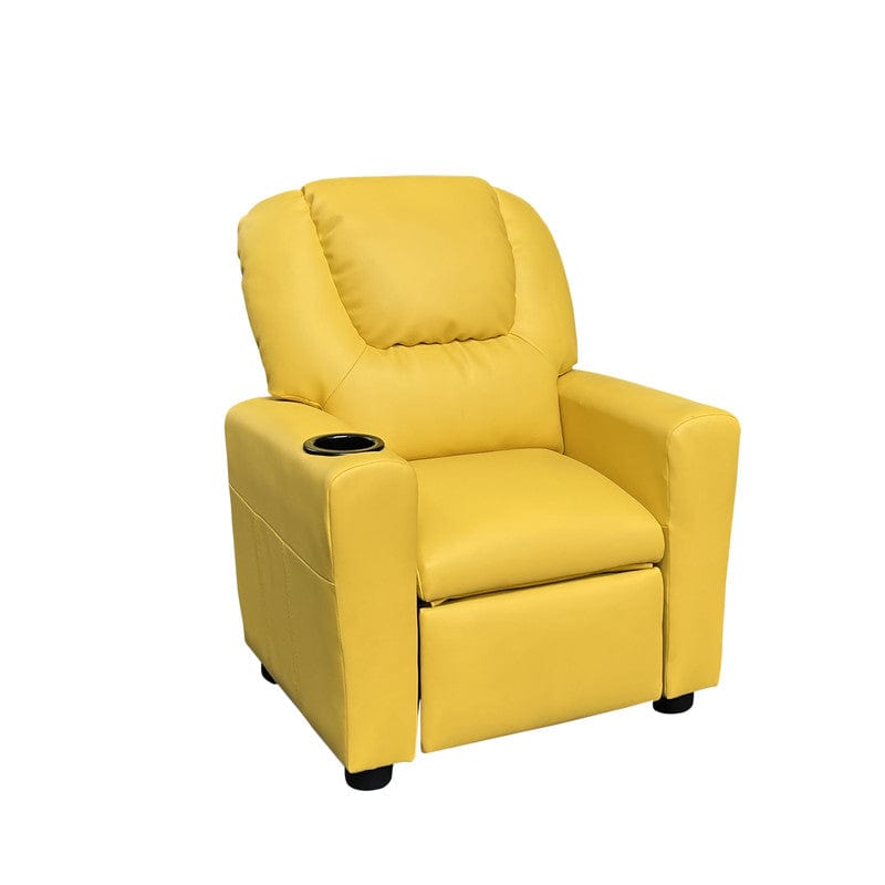 Willow & Hearth Marisa 23"W Yellow PU Leather Kids Recliner Chair with Cupholder