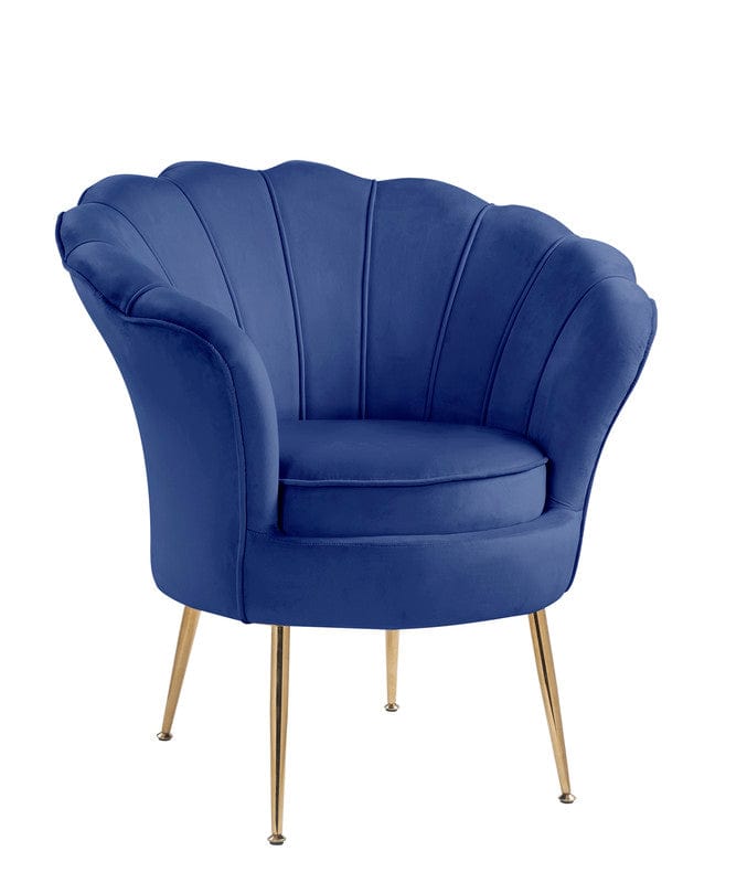 Willow & Hearth Angelina 34"W Blue Velvet Scalloped Back Barrel Accent Chair with Metal Legs