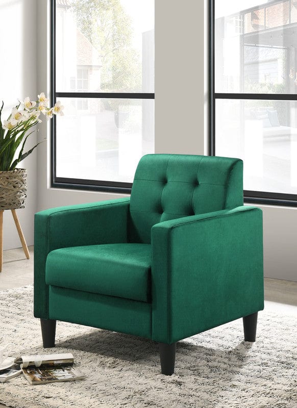 Willow & Hearth Hale 27.5"W Green Velvet Accent Armchair with Tufting