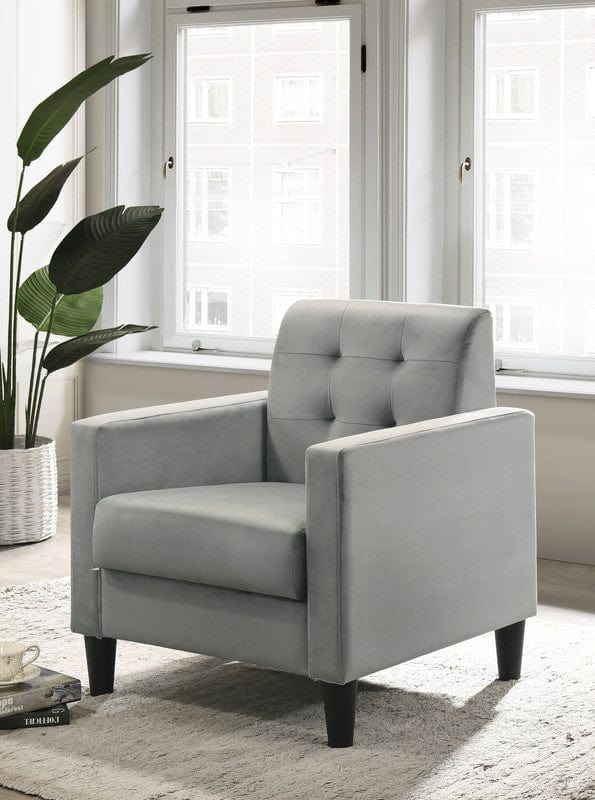 Willow & Hearth Hale 27.5"W Light Gray Velvet Accent Armchair with Tufting