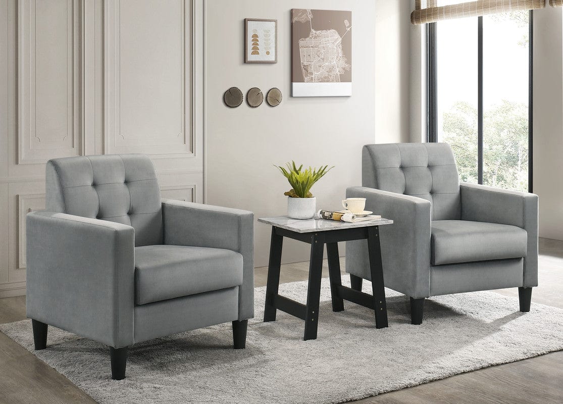 Willow & Hearth Hale Light Gray Velvet Armchairs and End Table Living Room Set