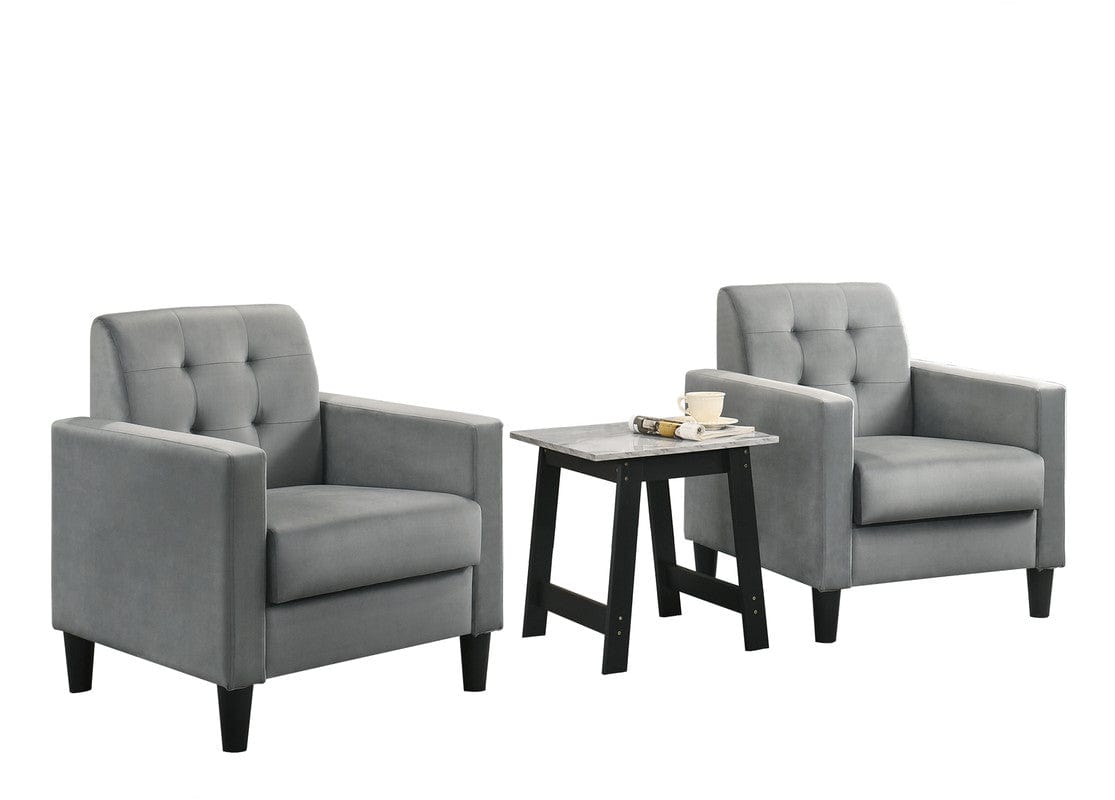 Willow & Hearth Hale Light Gray Velvet Armchairs and End Table Living Room Set