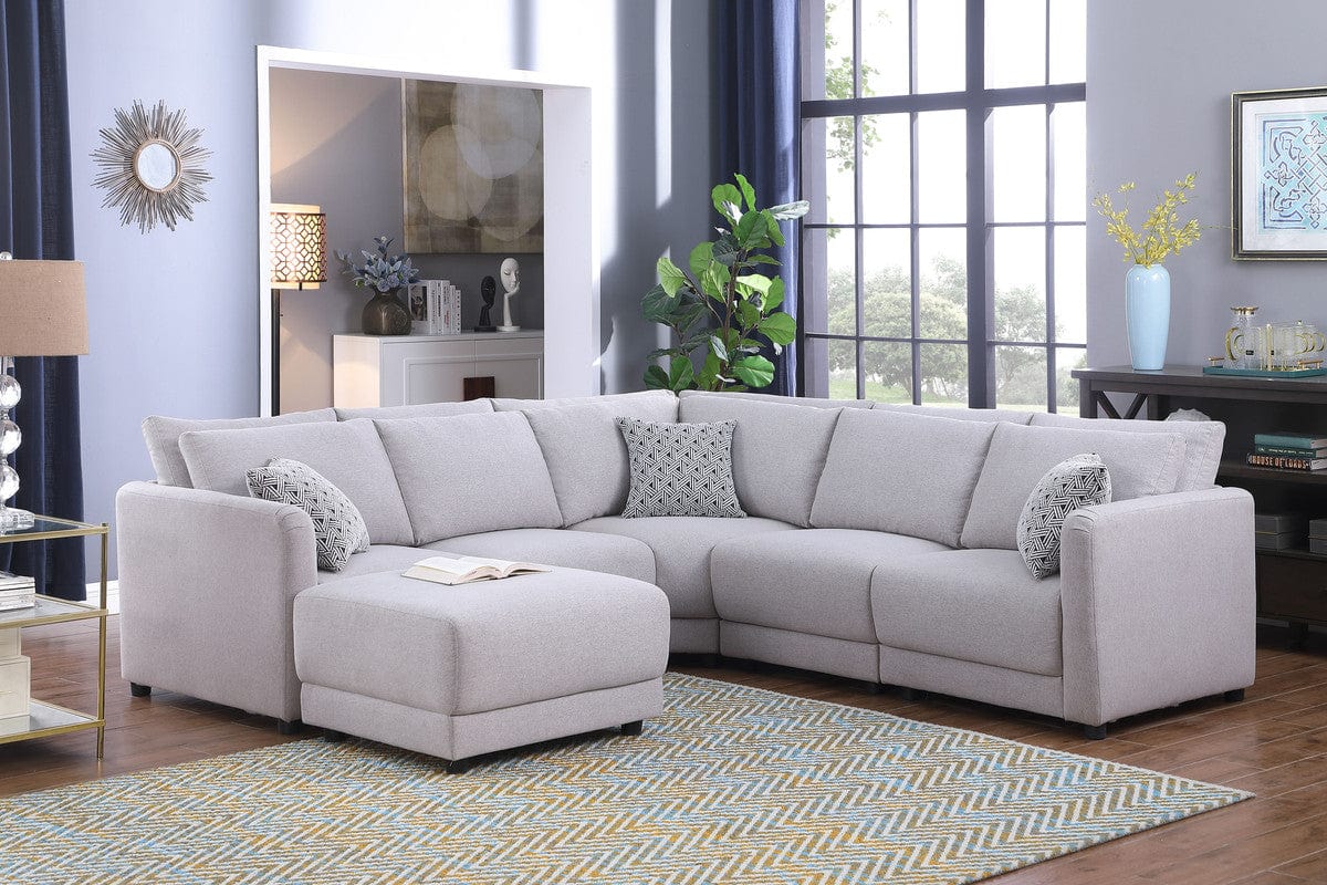 Willow & Hearth Penelope 94.5"W Light Gray Linen Fabric Reversible L-Shape Sectional Sofa with Ottoman and Pillows
