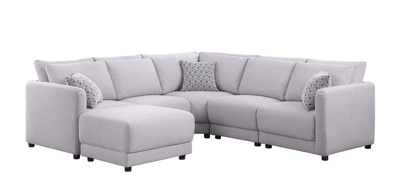 Willow & Hearth Penelope 94.5"W Light Gray Linen Fabric Reversible L-Shape Sectional Sofa with Ottoman and Pillows