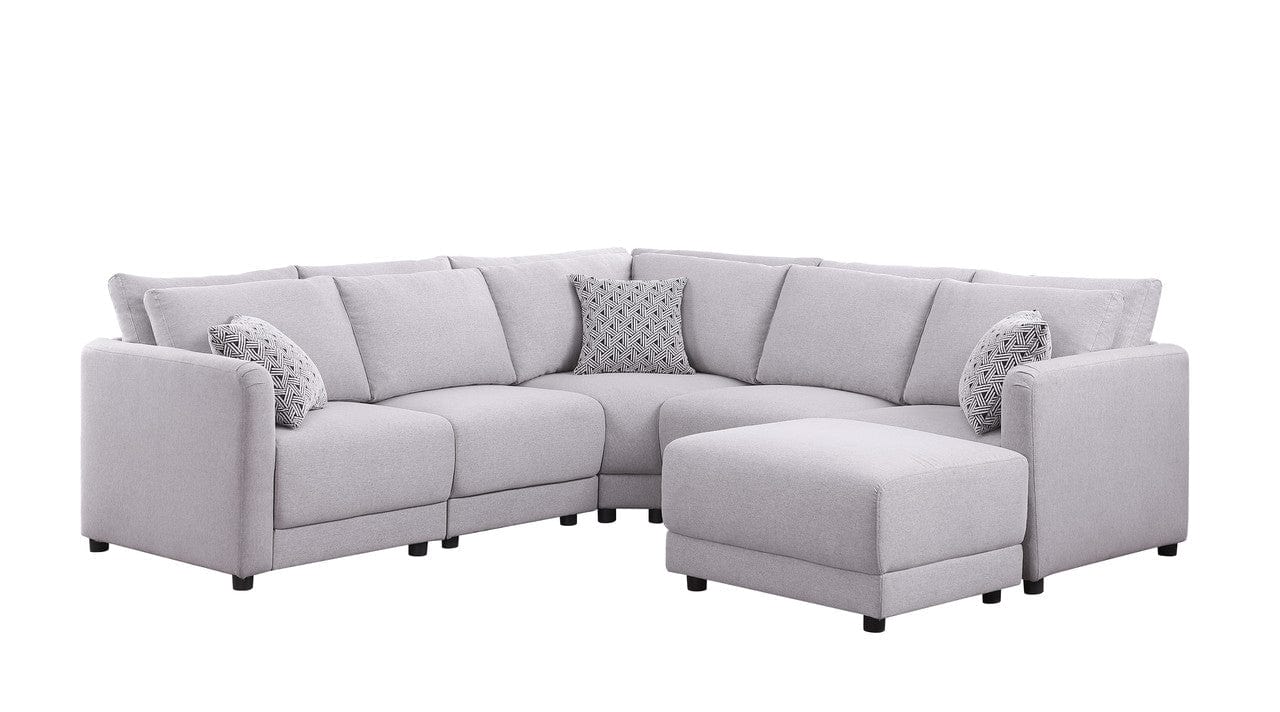 Willow & Hearth Penelope 94.5"W Light Gray Linen Fabric Reversible L-Shape Sectional Sofa with Ottoman and Pillows
