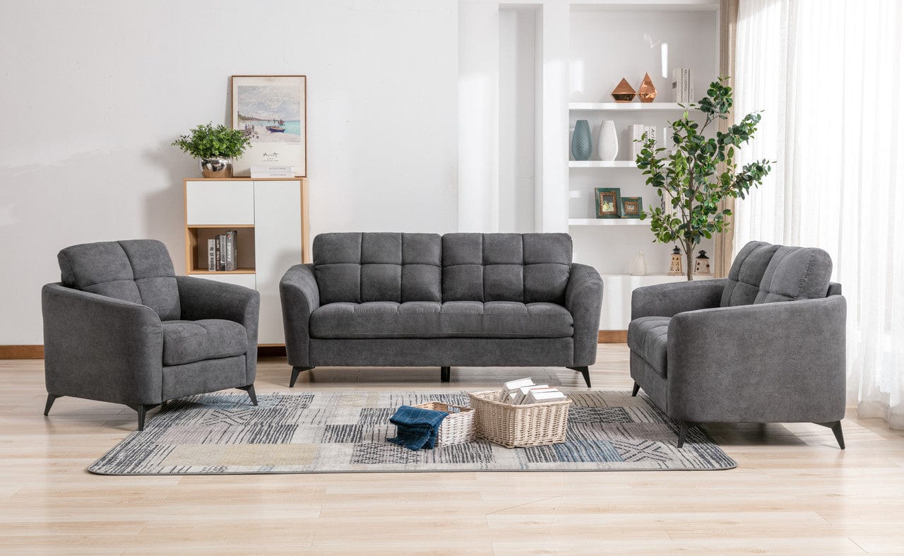 Willow & Hearth Callie Gray Woven Fabric Sofa Loveseat Chair Living Room Set