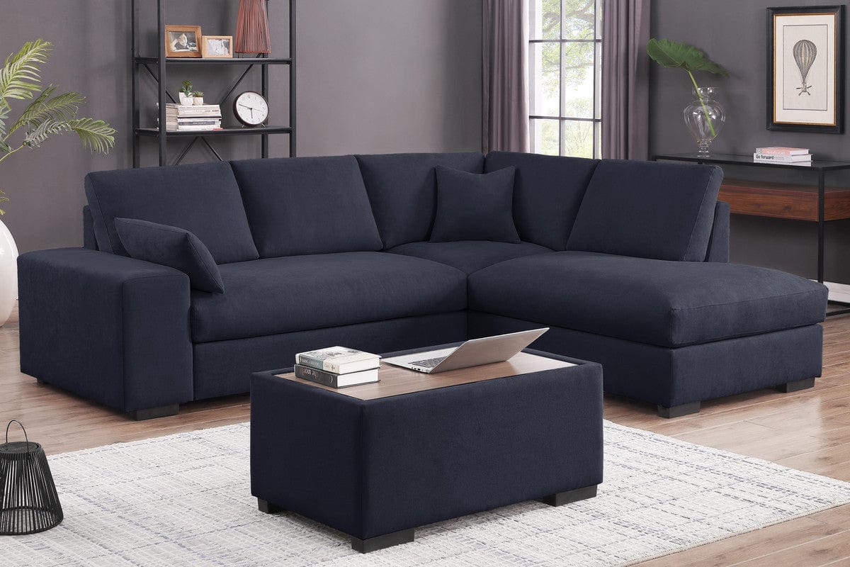 Willow & Hearth Joshua 100"W Dark Gray Woven Fabric Sectional Sofa with Right Facing Chaise and Console Ottoman