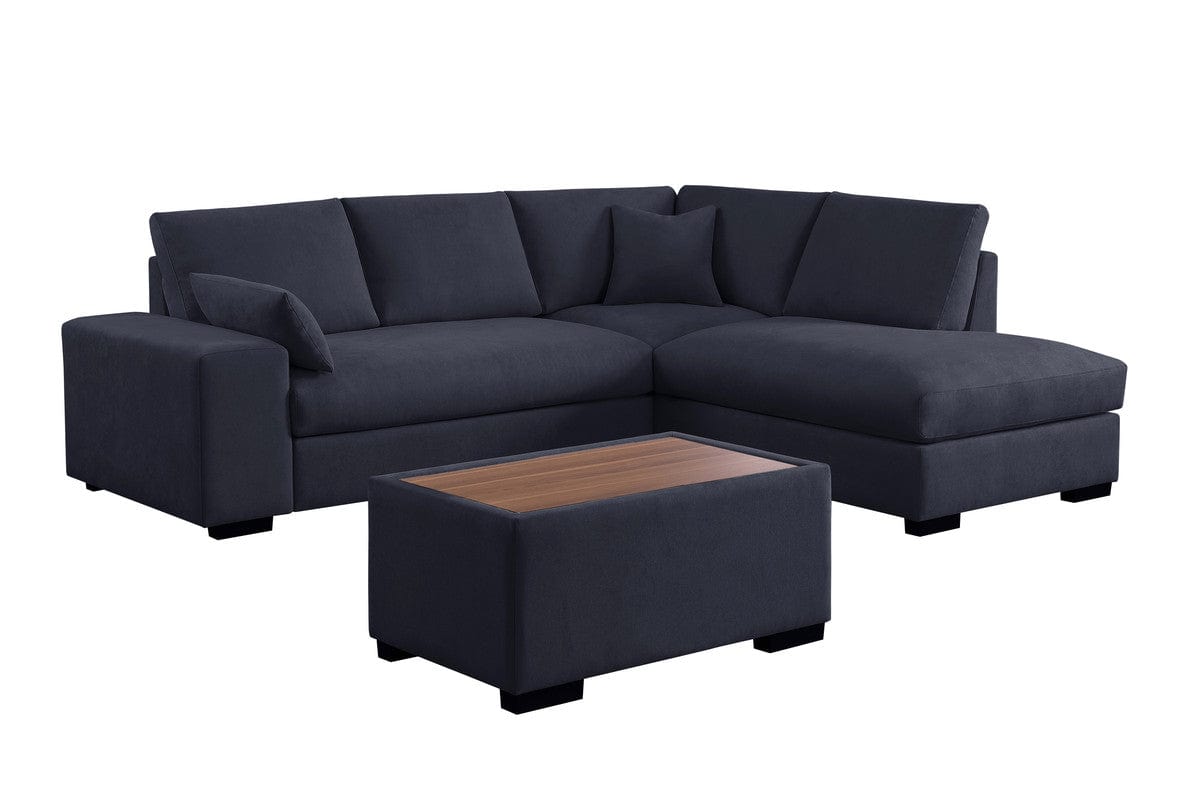 Willow & Hearth Joshua 100"W Dark Gray Woven Fabric Sectional Sofa with Right Facing Chaise and Console Ottoman