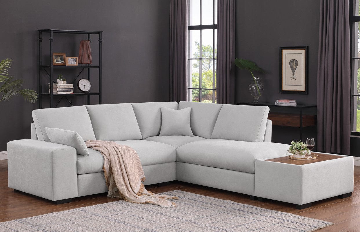 Willow & Hearth Joshua 100"W Light Gray Woven Fabric Sectional Sofa with Right Facing Chaise and Console Ottoman