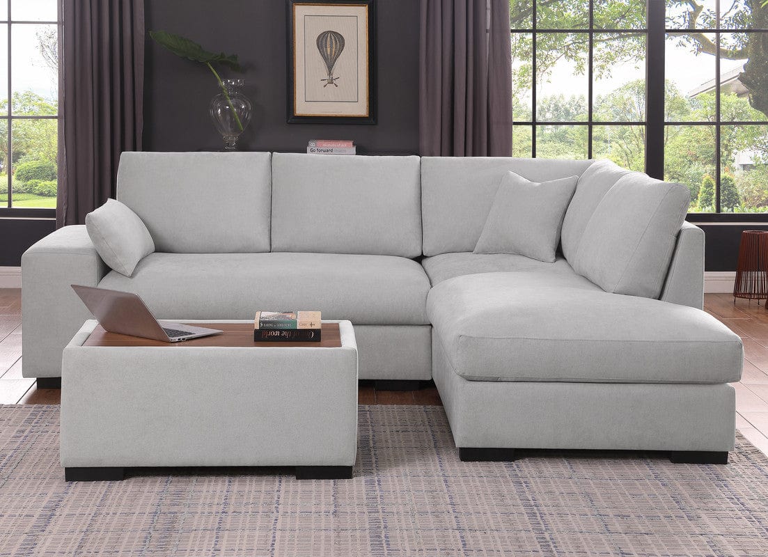 Willow & Hearth Joshua 100"W Light Gray Woven Fabric Sectional Sofa with Right Facing Chaise and Console Ottoman