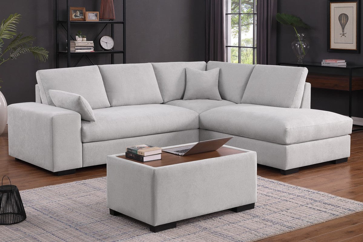 Willow & Hearth Joshua 100"W Light Gray Woven Fabric Sectional Sofa with Right Facing Chaise and Console Ottoman