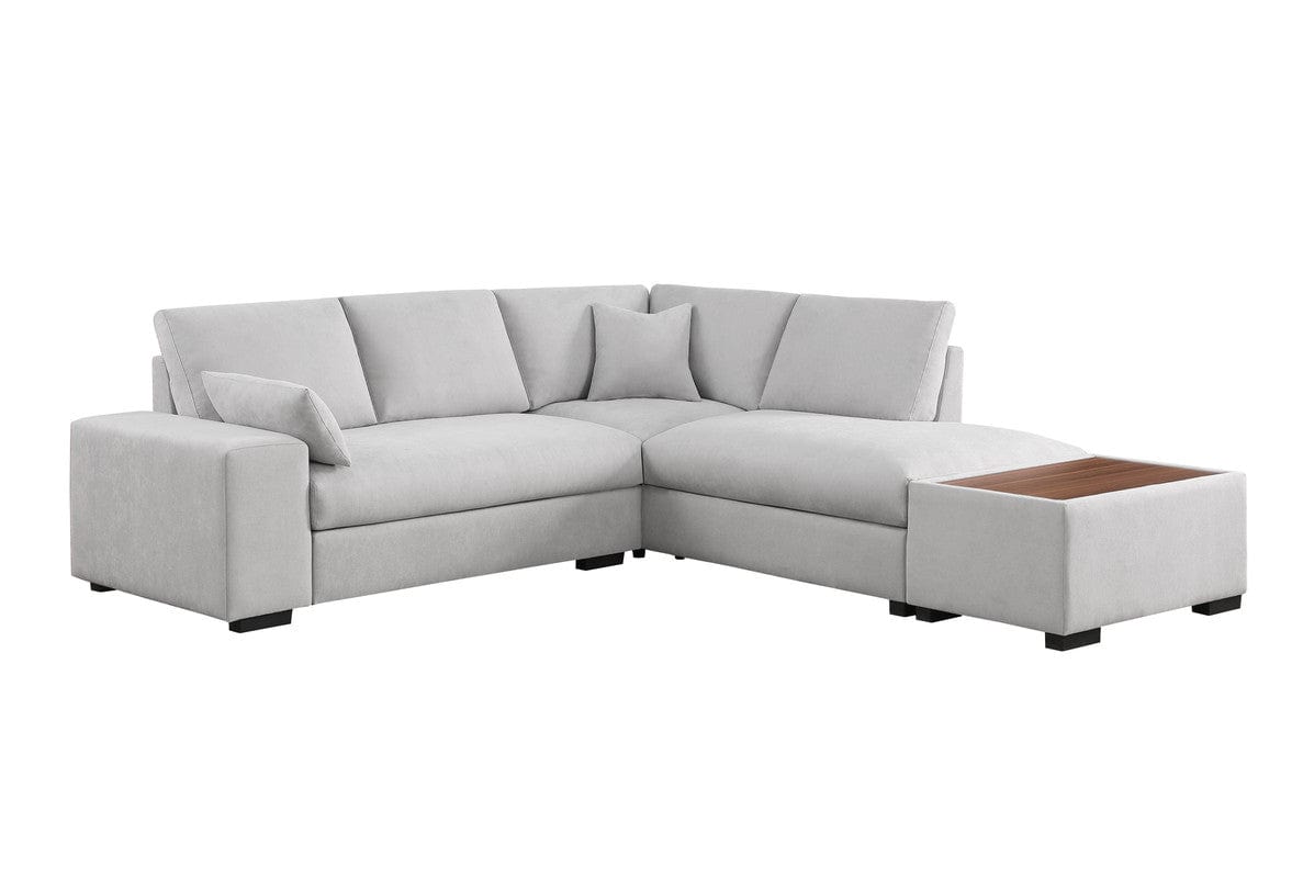 Willow & Hearth Joshua 100"W Light Gray Woven Fabric Sectional Sofa with Right Facing Chaise and Console Ottoman
