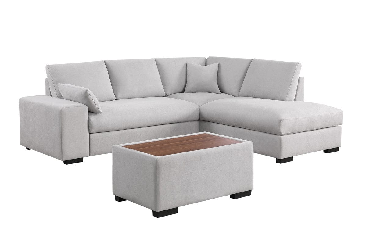 Willow & Hearth Joshua 100"W Light Gray Woven Fabric Sectional Sofa with Right Facing Chaise and Console Ottoman
