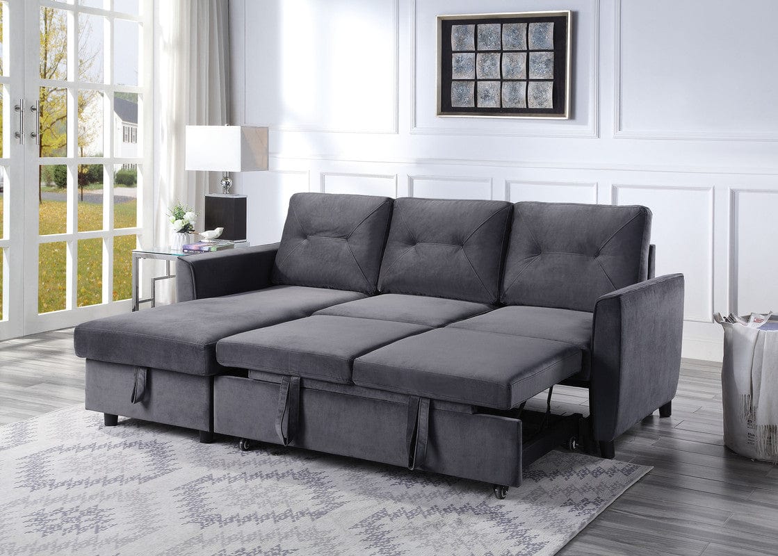 Willow & Hearth Hudson 83"W Dark Gray Velvet Reversible Sleeper Sectional Sofa with Storage Chaise
