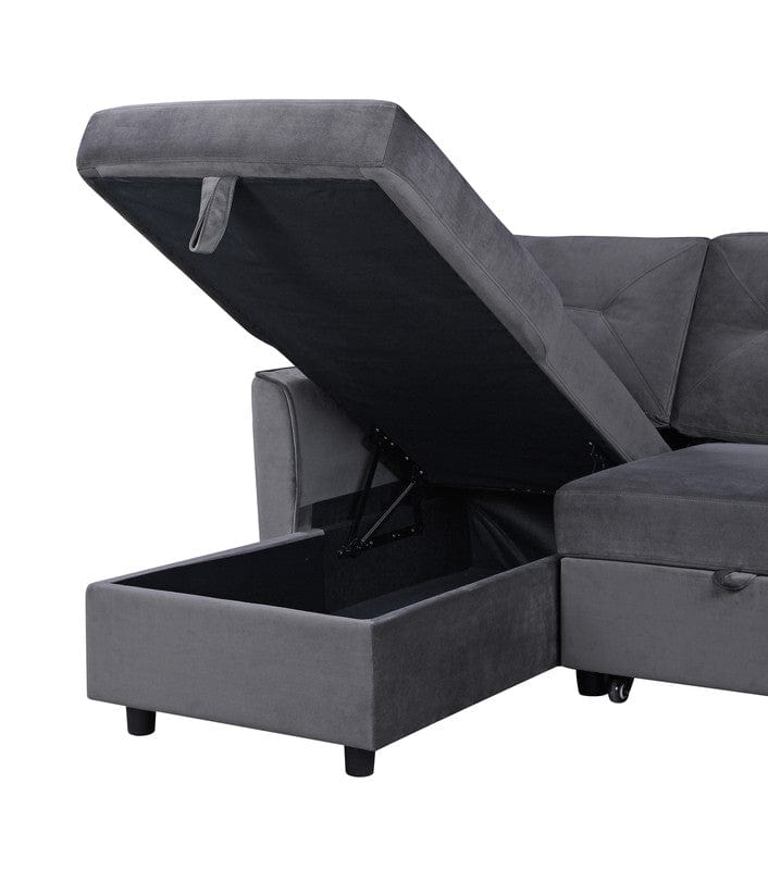 Willow & Hearth Hudson 83"W Dark Gray Velvet Reversible Sleeper Sectional Sofa with Storage Chaise