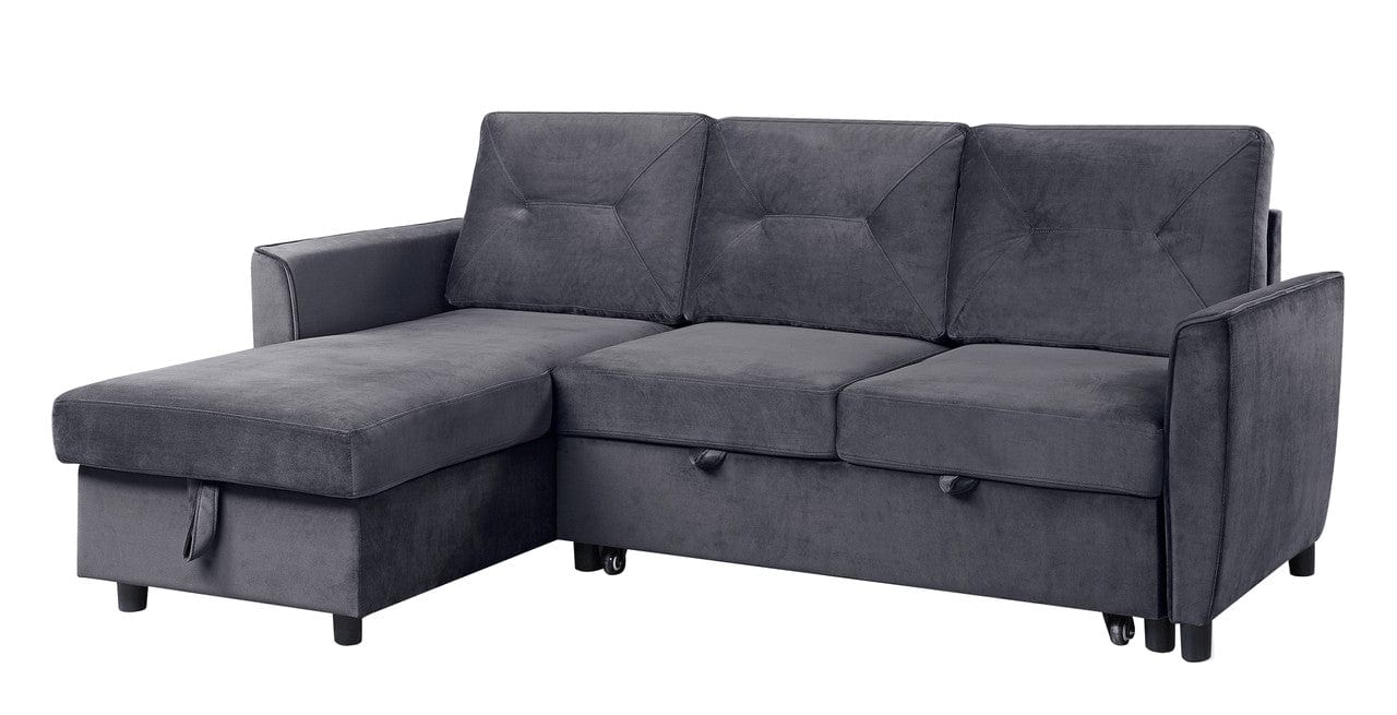 Willow & Hearth Hudson 83"W Dark Gray Velvet Reversible Sleeper Sectional Sofa with Storage Chaise