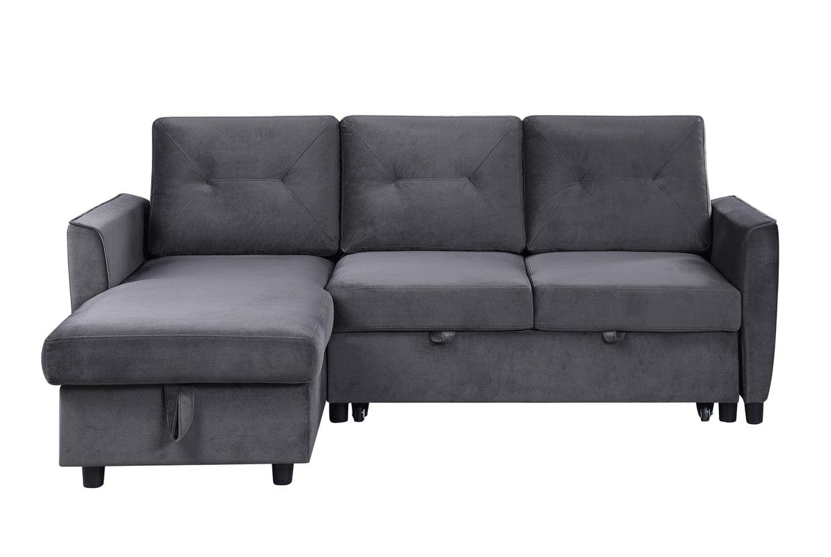 Willow & Hearth Hudson 83"W Dark Gray Velvet Reversible Sleeper Sectional Sofa with Storage Chaise