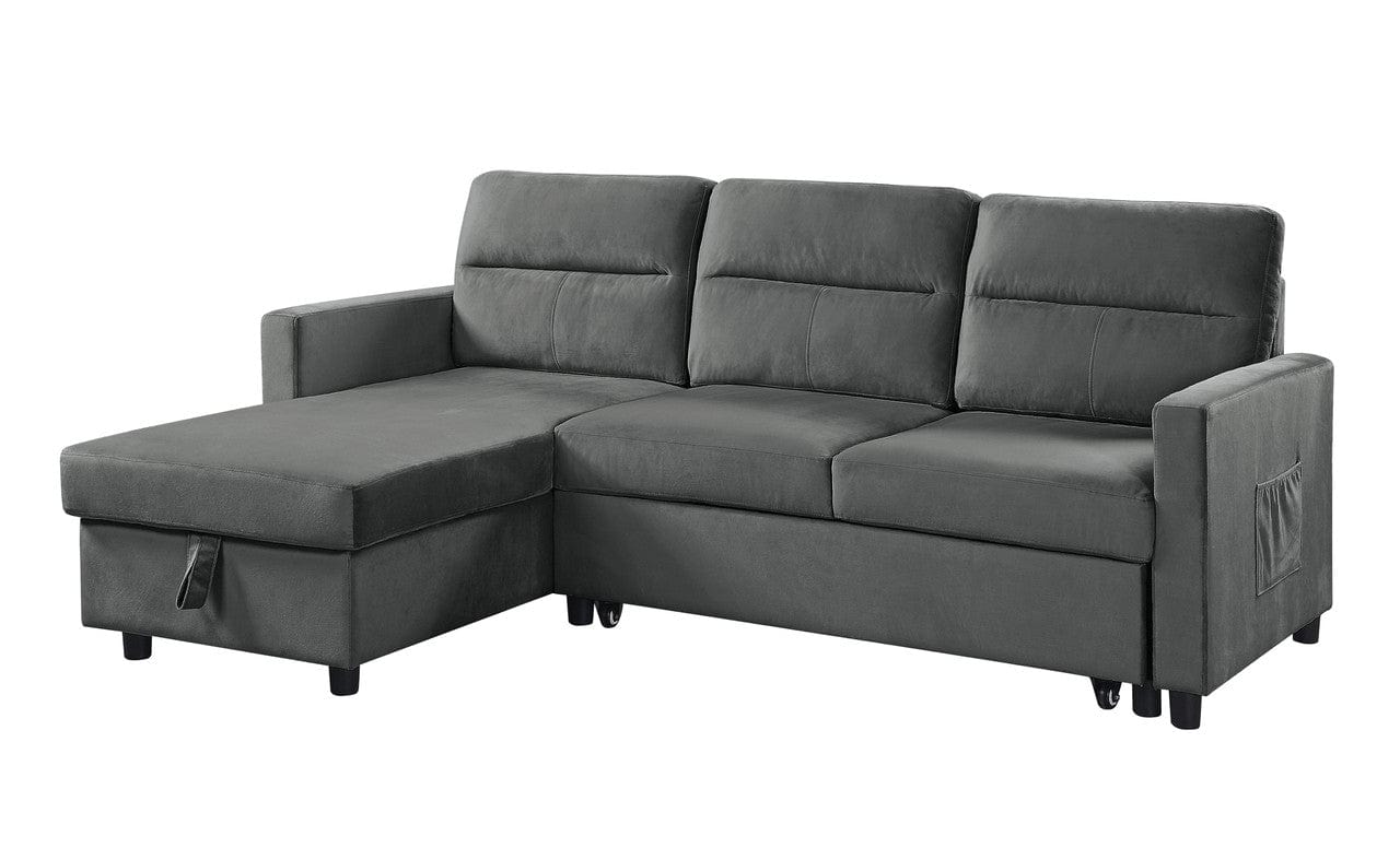 Willow & Hearth Ivy 81.5"W Dark Gray Velvet Reversible Sleeper Sectional Sofa with Storage Chaise and Side Pocket
