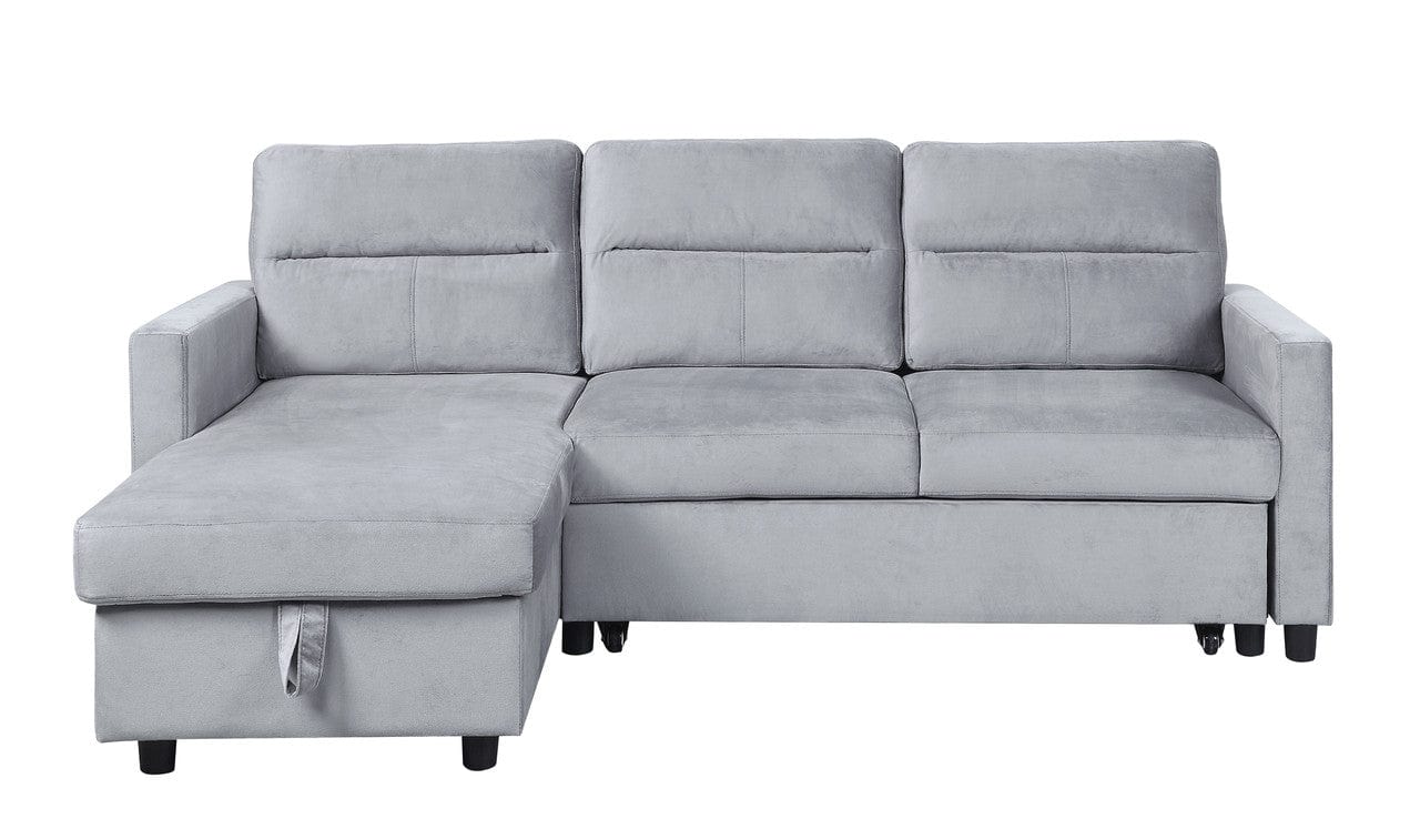 Willow & Hearth Ivy 81.5"W Light Gray Velvet Reversible Sleeper Sectional Sofa with Storage Chaise and Side Pocket
