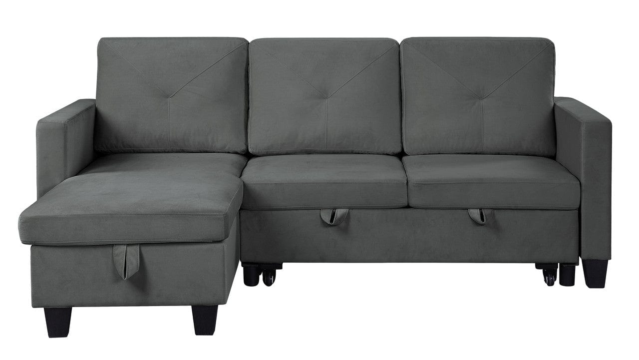 Willow & Hearth Nova 82.5"W Dark Gray Velvet Reversible Sleeper Sectional Sofa with Storage Chaise