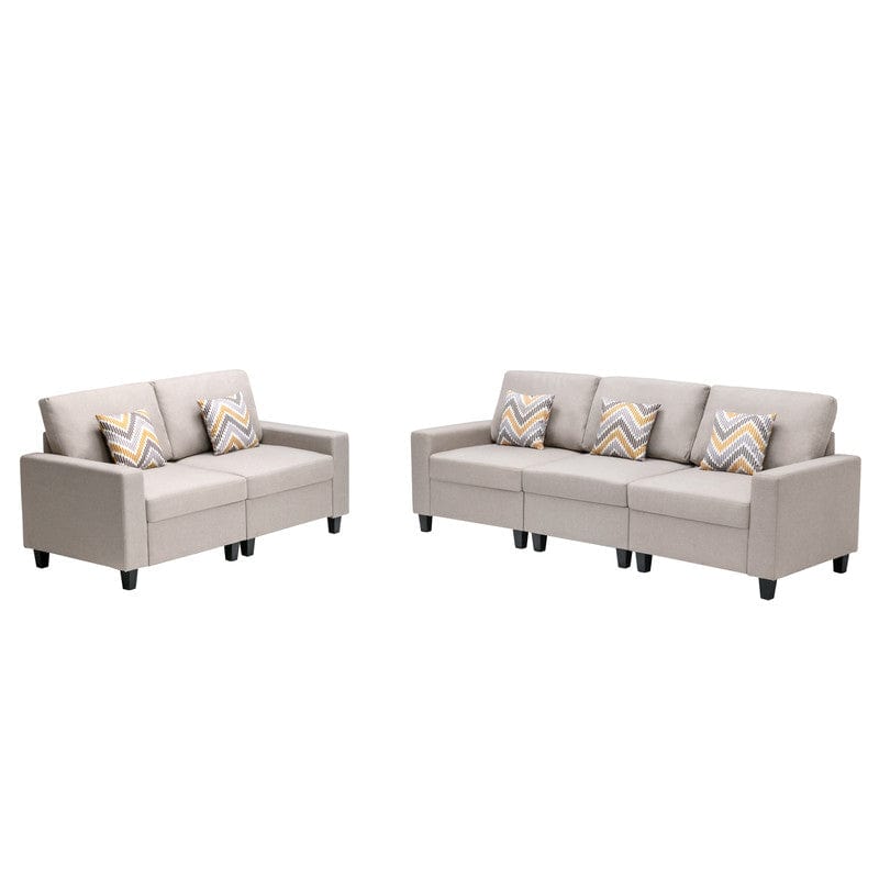 Willow & Hearth Nolan 95.5"W Beige Linen Fabric Sofa and Loveseat Living Room Set with Pillows and Interchangeable Legs