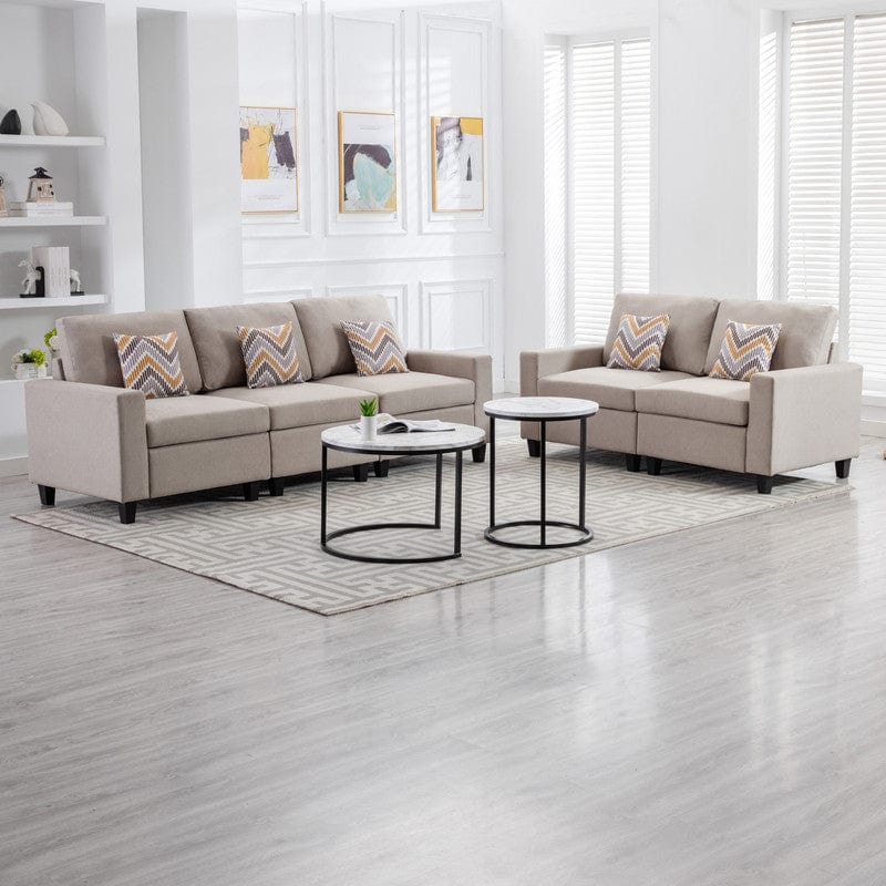 Willow & Hearth Nolan 95.5"W Beige Linen Fabric Sofa and Loveseat Living Room Set with Pillows and Interchangeable Legs