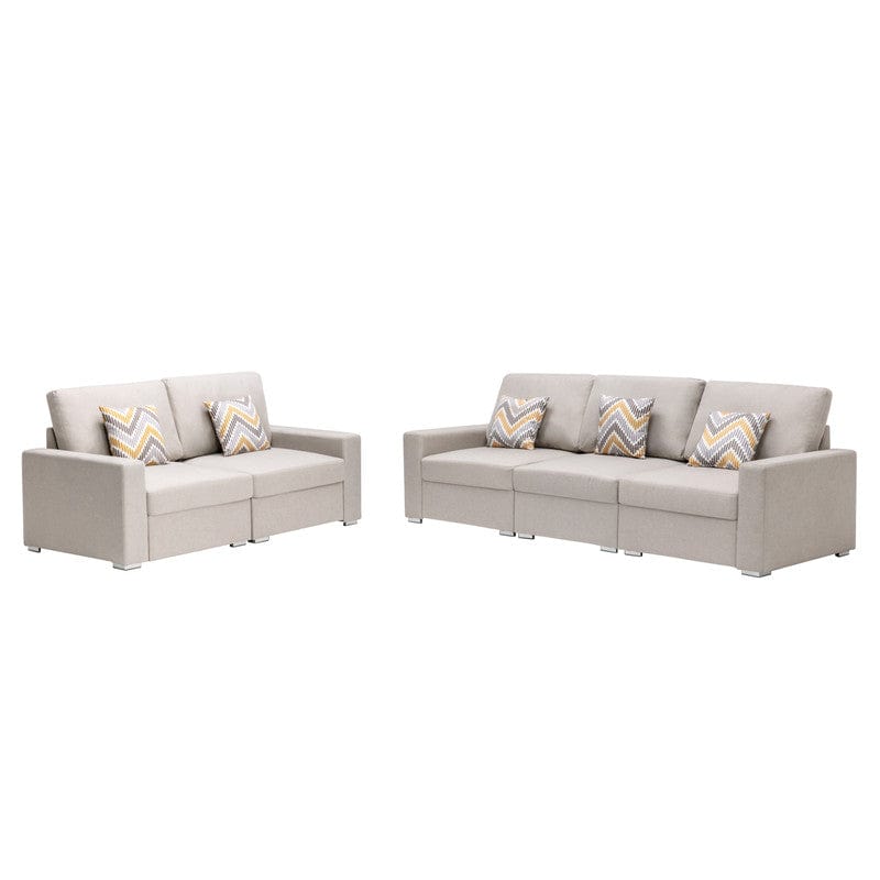 Willow & Hearth Nolan 95.5"W Beige Linen Fabric Sofa and Loveseat Living Room Set with Pillows and Interchangeable Legs