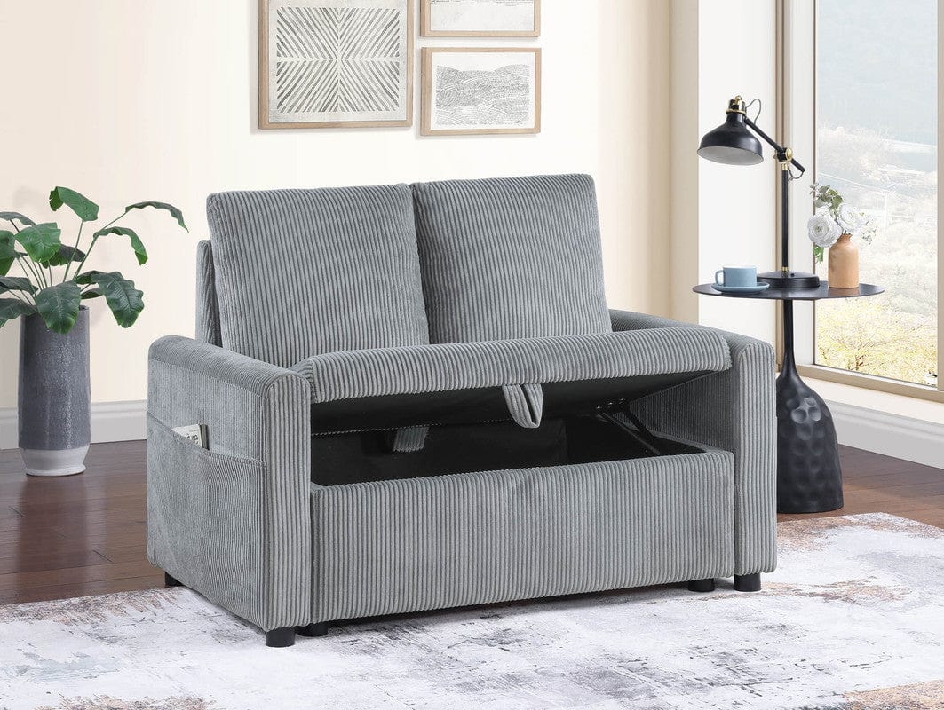 Willow & Hearth Oswin 45"W Gray Corduroy Loveseat with Storage, Side Pocket