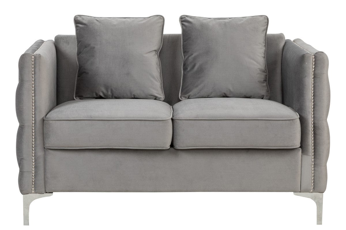 Willow & Hearth Bayberry 53"W Gray Velvet Loveseat with 2 Pillows