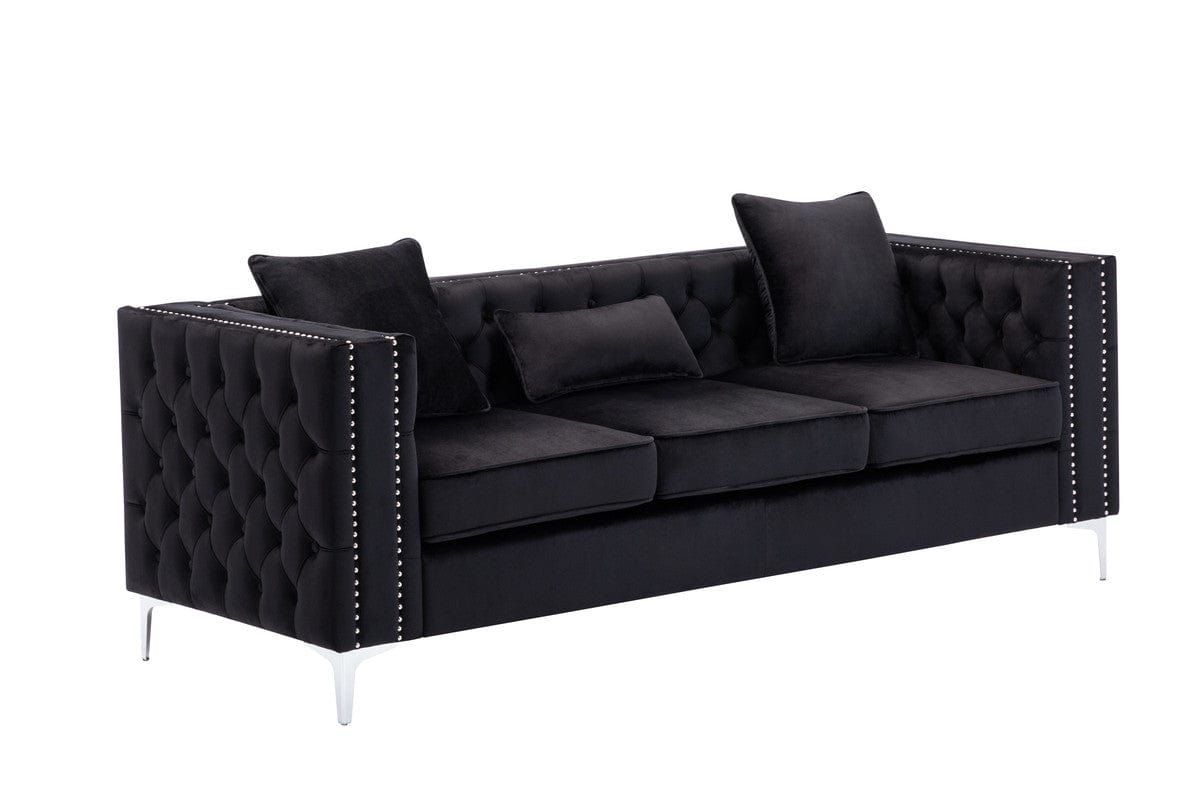 Willow & Hearth Lorreto 86"W Black Velvet Sofa