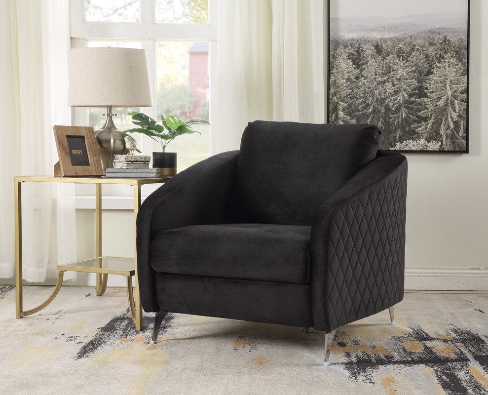 Willow & Hearth Sofia 36"W Black Velvet Modern Chic Accent Armchair
