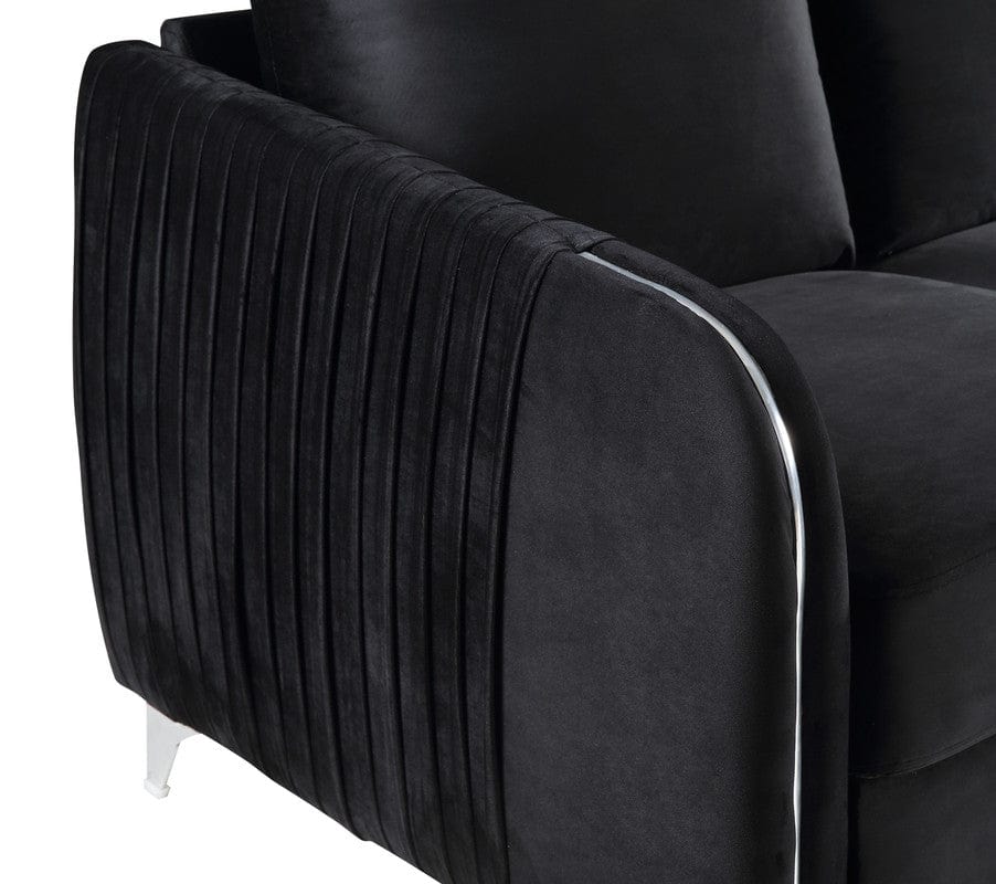 Willow & Hearth Hathaway 54"W Black Velvet Modern Chic Loveseat Couch